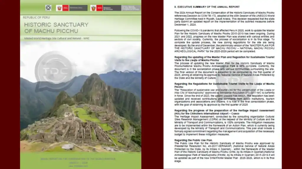 Último documento de Unesco sobre Machu Picchu
